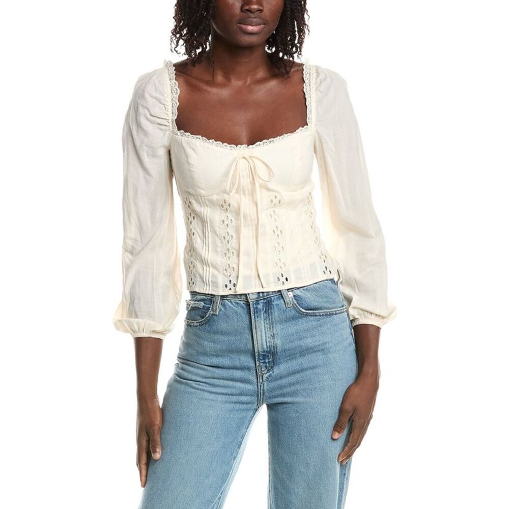 Reveriee Womens Eyelet Blouse, White